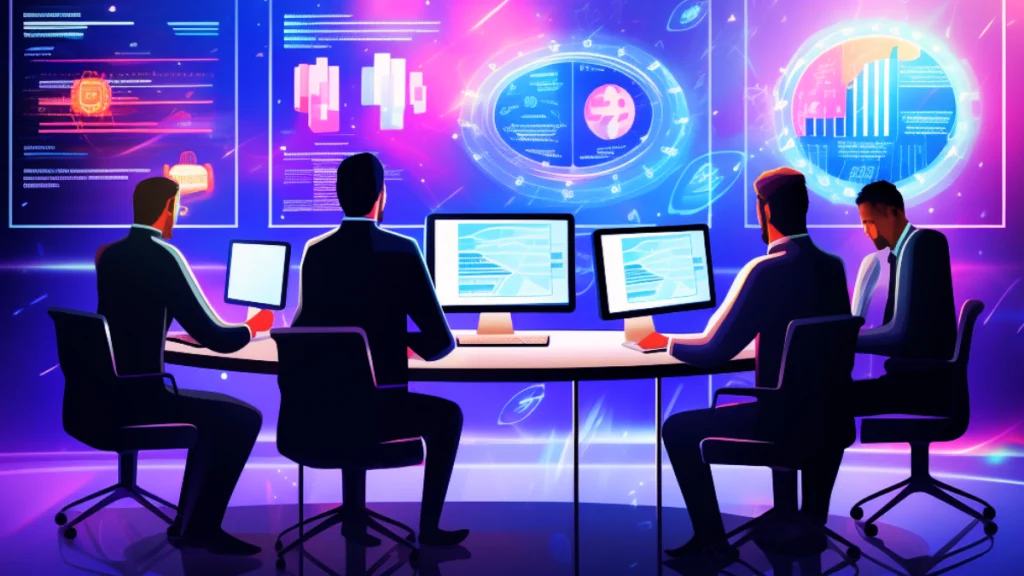 Image of a team of smart contract auditors analyzing code